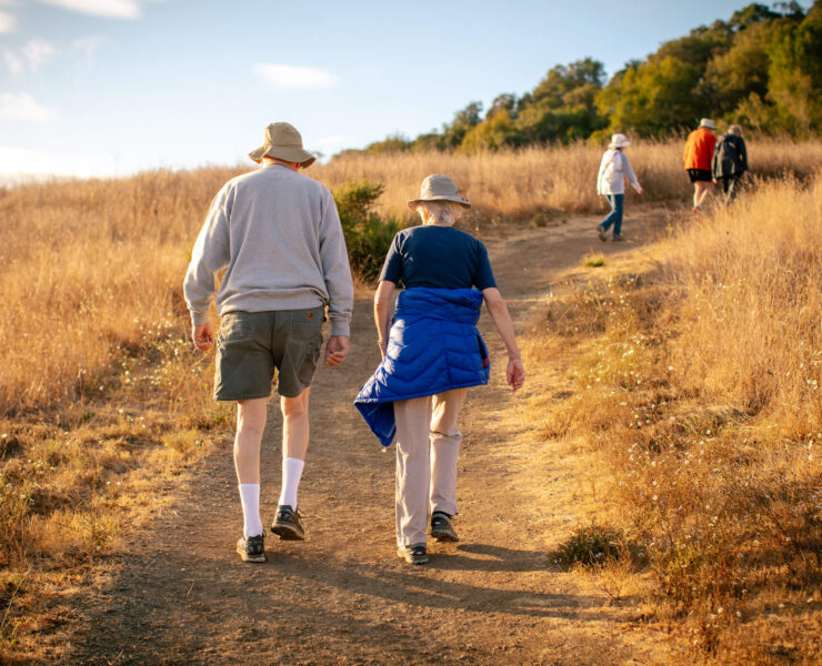 People hiking up hill
