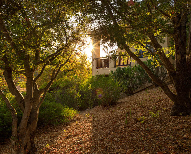A photo of an apartment deck in late afternoon