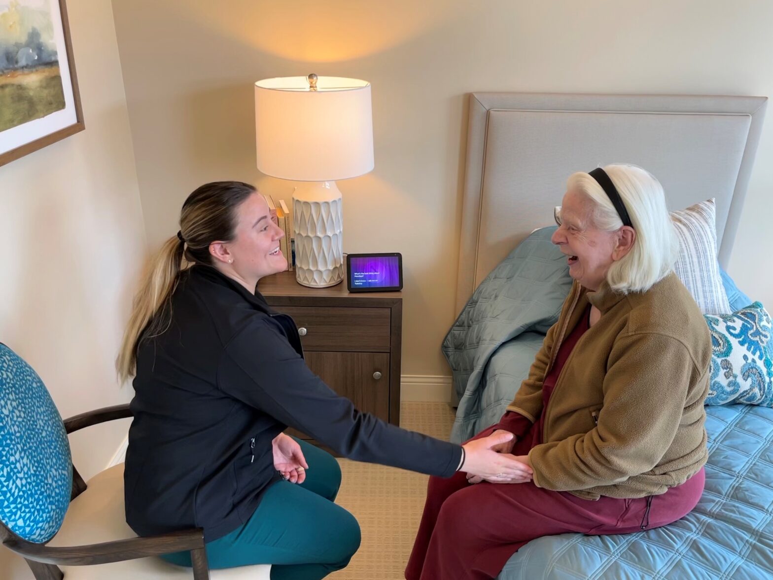 staff and resident in memory care