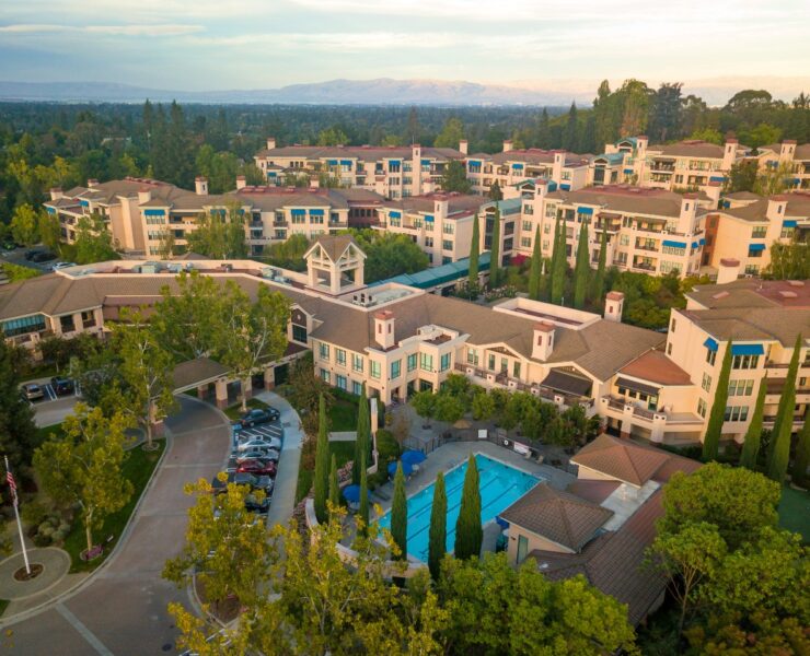 A photo of the The Forum at Rancho San Antonio senior living community from above