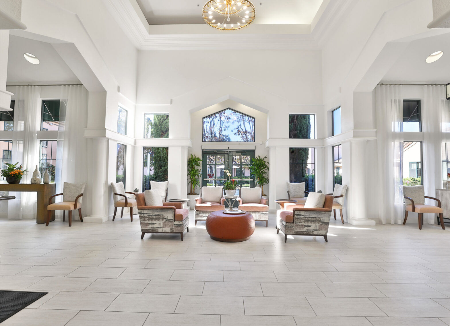 The elegant lobby of the assisted living area of The Forum